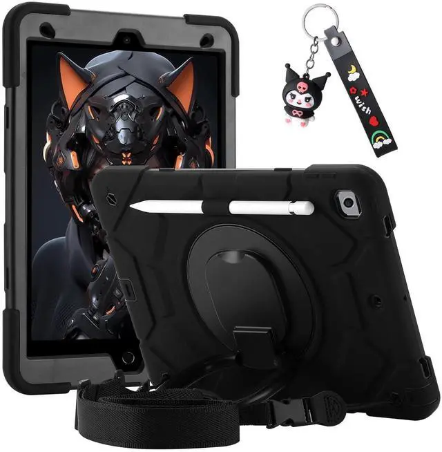 Main image of for iPad 9th/8th/7th Generation Case 10.2" Heavy Sturdy Shockproof Kids Cover with Rotating Stand/Pencil Holder/Shoulder Strap for iPad 10.2 Case 2021/2020/2019 Boys (Black)