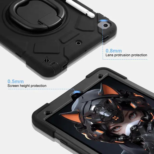 Alt view image 5 of 5 - for iPad 9th/8th/7th Generation Case 10.2" Heavy Sturdy Shockproof Kids Cover with Rotating Stand/Pencil Holder/Shoulder Strap for iPad 10.2 Case 2021/2020/2019 Boys (Black)