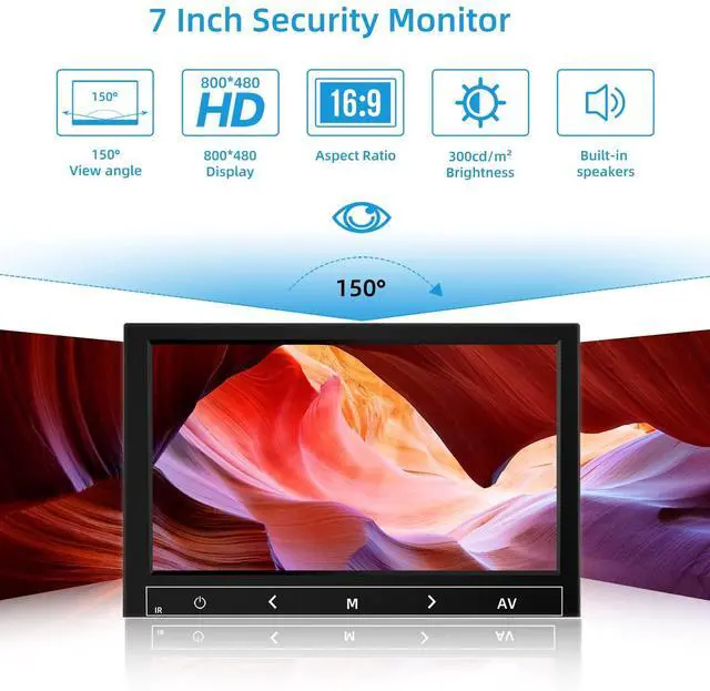 Alt view image 2 of 5 - AISHICHEN 7 Inch Small Monitor, Raspberry Pi Screen Built-in Speakers, Mini Display 1024 x 600, 60 Hz, 5ms, IPS Screen Display w/Remote Control, HDMI VGA AV BNC Input, Computer PC Monitor