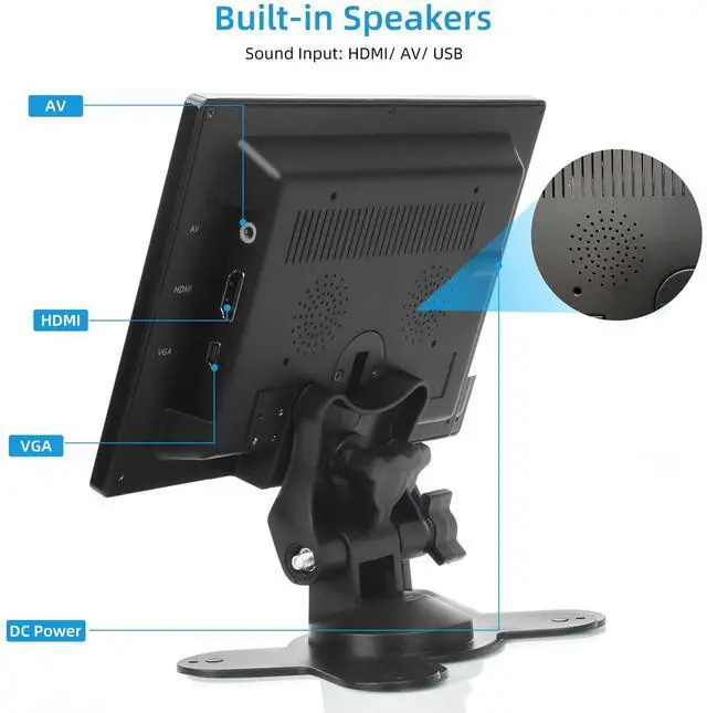 Alt view image 4 of 5 - AISHICHEN 7 Inch Small Monitor, Raspberry Pi Screen Built-in Speakers, Mini Display 1024 x 600, 60 Hz, 5ms, IPS Screen Display w/Remote Control, HDMI VGA AV BNC Input, Computer PC Monitor