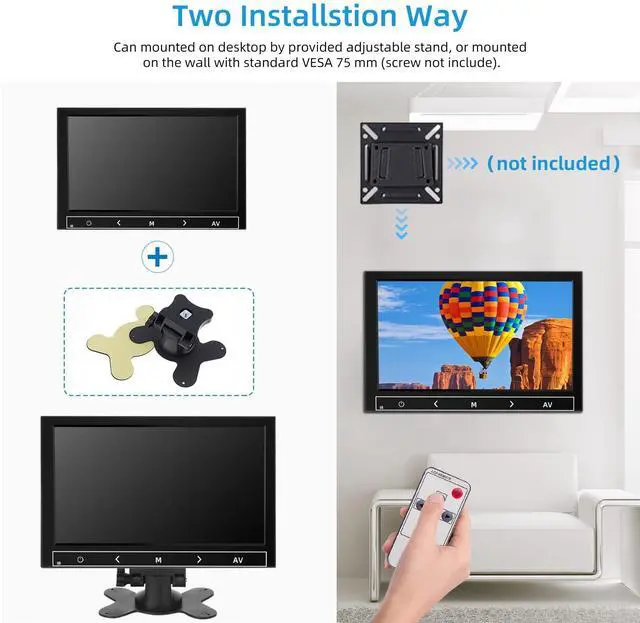 Alt view image 5 of 5 - AISHICHEN 7 Inch Small Monitor, Raspberry Pi Screen Built-in Speakers, Mini Display 1024 x 600, 60 Hz, 5ms, IPS Screen Display w/Remote Control, HDMI VGA AV BNC Input, Computer PC Monitor