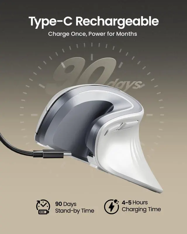 Alt view image 2 of 5 - ProtoArc Ergonomic Vertical Mouse, EM11 NL Rechargeable Wireless Mouse Bluetooth, Ergo Mice with 3 Multi-Device for PC/Notebook/Laptop, 2.4GHz Optical Mice for Windows, Mac OS, White