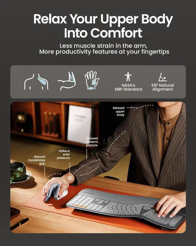 Alt view image 4 of 5 - ProtoArc Ergonomic Vertical Mouse, EM11 NL Rechargeable Wireless Mouse Bluetooth, Ergo Mice with 3 Multi-Device for PC/Notebook/Laptop, 2.4GHz Optical Mice for Windows, Mac OS, White