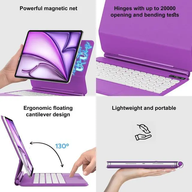 Alt view image 4 of 5 - Magic Keyboard Case for iPad Air 11-inch M2 2024, iPad Pro 11 4th/3rd/2nd/1st Gen, Magnetic Keyboard case with Multi-Touch Trackpad, Floating Stand, Rainbow Backlit Keyboard for iPad Air 5th/4th Gen