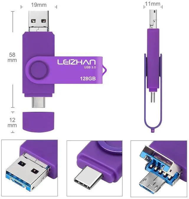 Alt view image 2 of 5 - Leizhan 128GB Flash Drive 3 in 1 Type-C/Micro/USB 3.0 OTG Flash Drive High Speed Memory Stick Thumb Drive Compatible with Samsung Galaxy,Hua Wei,LG,Google Pixel, More Android Smartphone, Tablet, PC