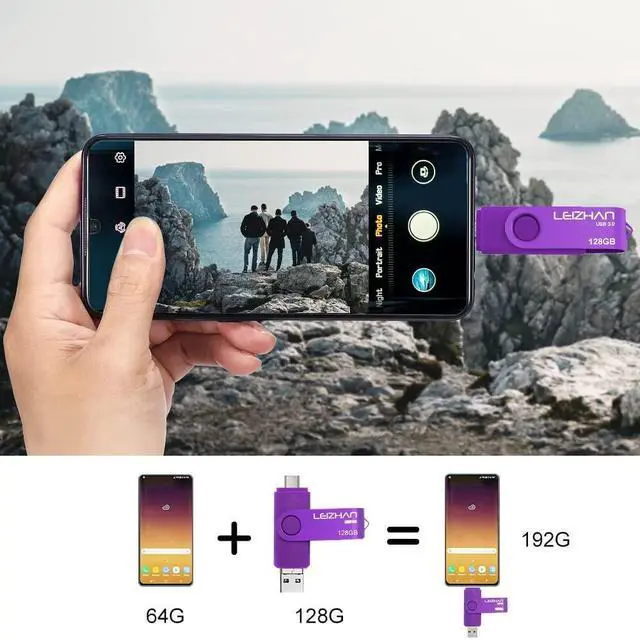 Alt view image 3 of 5 - Leizhan 128GB Flash Drive 3 in 1 Type-C/Micro/USB 3.0 OTG Flash Drive High Speed Memory Stick Thumb Drive Compatible with Samsung Galaxy,Hua Wei,LG,Google Pixel, More Android Smartphone, Tablet, PC