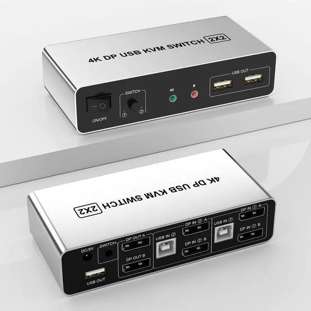 Main image of DisplayPort KVM Switch Dual Monitors for 2 Computers 4K@60Hz 2 in 2 Out Displayport KVM Switch with Audio Microphone Output and 3 USB Ports, Keyboard Mouse Displayport Dual Monitor KVM