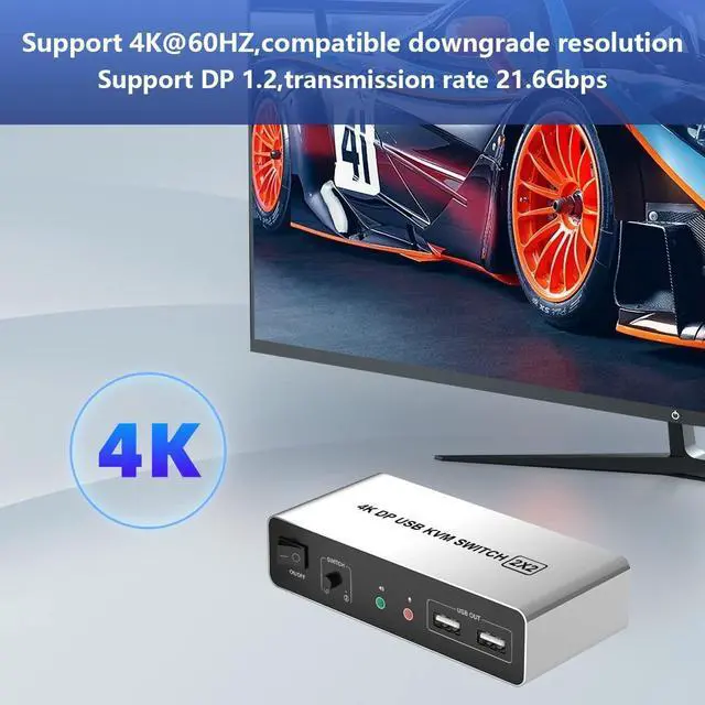 Alt view image 3 of 5 - DisplayPort KVM Switch Dual Monitors for 2 Computers 4K@60Hz 2 in 2 Out Displayport KVM Switch with Audio Microphone Output and 3 USB Ports, Keyboard Mouse Displayport Dual Monitor KVM