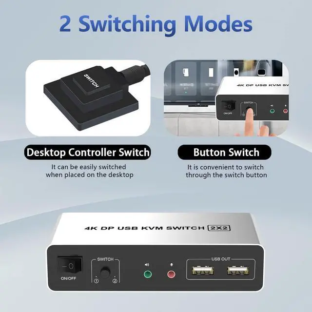 Alt view image 5 of 5 - DisplayPort KVM Switch Dual Monitors for 2 Computers 4K@60Hz 2 in 2 Out Displayport KVM Switch with Audio Microphone Output and 3 USB Ports, Keyboard Mouse Displayport Dual Monitor KVM