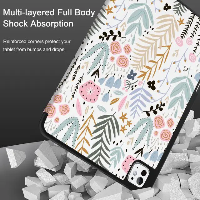Alt view image 3 of 5 - DONGKE for iPad Pro 13 inch M4 Case 2024 - [Built-in Pencil Holder Supports Pencil Pro and Pencil USB-C] Ultra Thin Soft TPU Back Cover with Trifold Stand Support Auto Wake/Sleep - Tiny Flowers