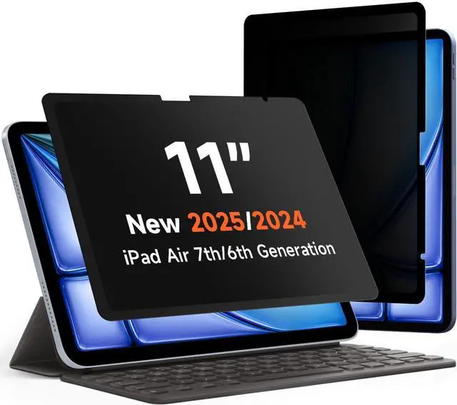 Main image of Upgrade 360° Privacy Screen Protector for iPad Air 11 inch M3 2025 & M2 2024, (iPad Air 7th/6th Generation), Magicsuction 4-Way Anti Spy Glare Blue Light Filter (Landscape+Portrait Privacy), Bubble Fr