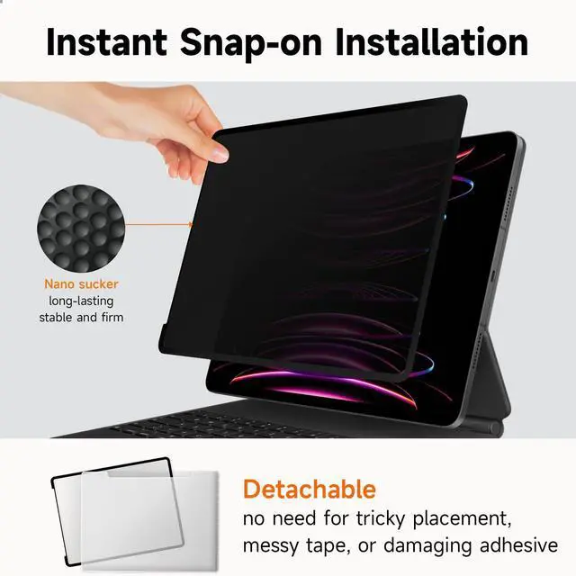 Alt view image 4 of 5 - Upgrade 360° Privacy Screen Protector for iPad Air 11 inch M3 2025 & M2 2024, (iPad Air 7th/6th Generation), Magicsuction 4-Way Anti Spy Glare Blue Light Filter (Landscape+Portrait Privacy), Bubble Fr