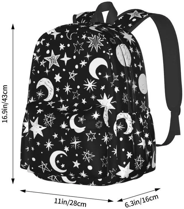 Alt view image 2 of 5 - famliihw Black and White Stars and Moon Backpack Bookbag Laptop Backpacks Multipurpose Daypack for Boys Girls School Men Women Travel Hiking