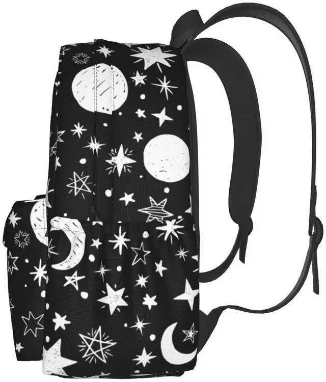 Alt view image 5 of 5 - famliihw Black and White Stars and Moon Backpack Bookbag Laptop Backpacks Multipurpose Daypack for Boys Girls School Men Women Travel Hiking