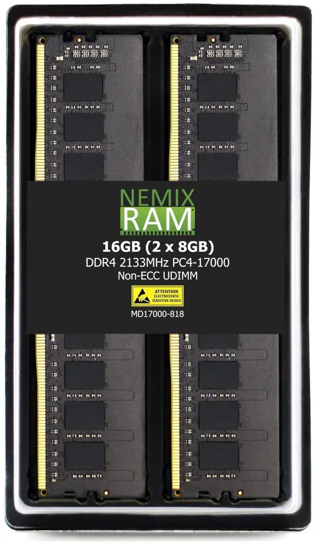 Main image of NEMIX RAM 16GB (2X8GB) DDR4 2133MHZ PC4-17000 1Rx8 1.2V 288-PIN Non-ECC UDIMM Unbuffered Desktop Memory KIT