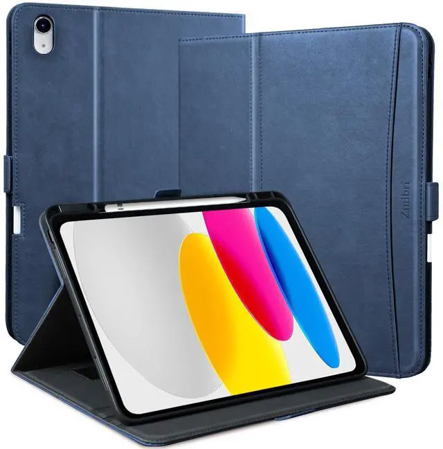 Main image of Zinibri Handcrafted Case for iPad (A16) 11th Generation 11 Inch 2025 A3355 A3356/iPad 10th Gen 10.9" 2022 A2696 A2757 with Pencil Holder & Hand Strap & Pocket PU Leather Cover Auto Sleep/Wake,Blue
