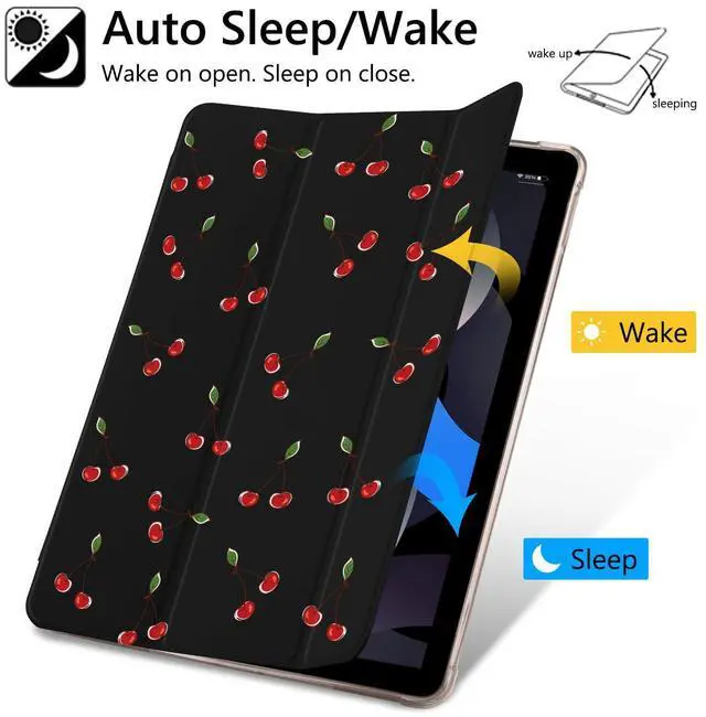 Alt view image 4 of 5 - Cute Cherry Printed Case for iPad (A16) 11th Gen 2025 11-inch/10th Gen 2022 10.9 inch,Girly Protective Case,Pencil Holder & Clear Transparent Soft TPU Back & Trifold Smart Pad Black Cover