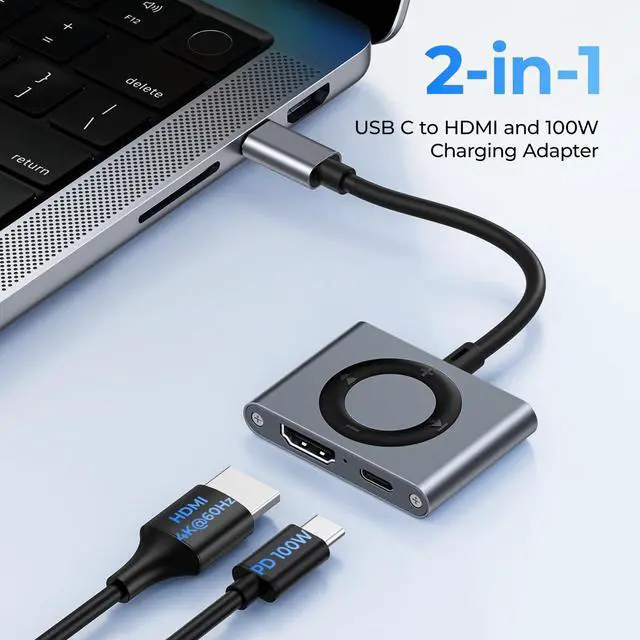 Alt view image 2 of 5 - GIISSMO USB-C to HDMI Adapter 4K@60Hz for iPhone 15 16 MacBook Pro Air iPad Pro, USB 3.1 Type C Digital AV HDMI 2.0 Cord Compatible with Samsung Galaxy S25/S24/S23/S22, Pixelbook, XPS and More, Grey