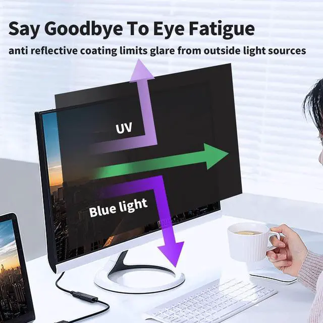 Alt view image 5 of 5 - Halloive 2 Pack Computer Privacy Screen 22 Inch for 16:10 Widescreen Monitor, Removable Eye Protection Anti Glare Blue Light Computer Screen Privacy Shield, Anti Spy Screen Protector Film Screen