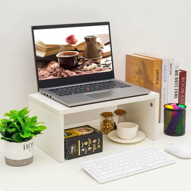 Alt view image 5 of 5 - TEAMIX 6.7 inch Height and 2 Pack White Monitor Stand Riser for Desk Small Monitor Stand TV/Screen/PC/Laptop Riser Computer Stand Desktop Shelf