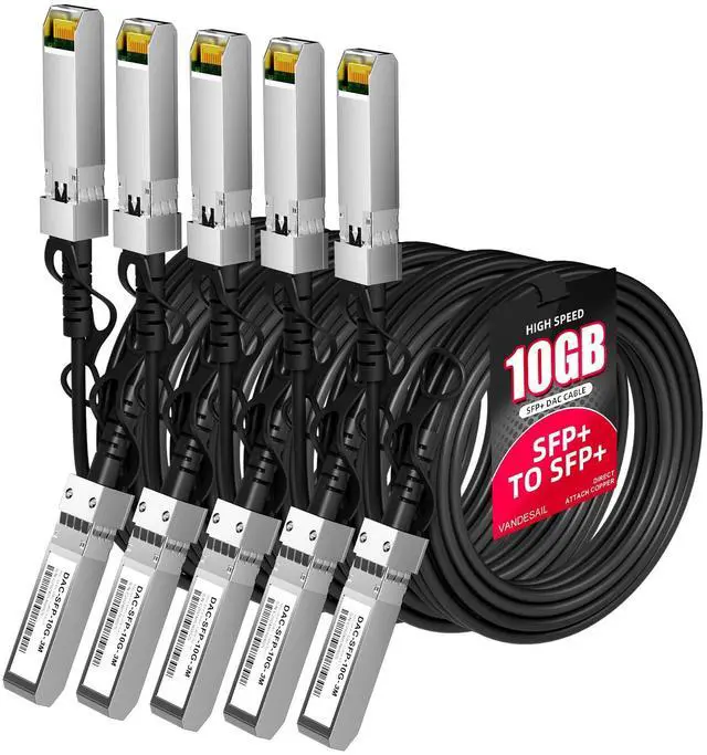 Main image of VANDESAIL SFP+ DAC Cable,5 Pack 10GBASE-CU Passive Direct Attach Copper Twinax Cable for Cisco SFP-H10GB-CU2M,for Ubiquiti UniFi,for Meraki,for Mikrotik,for ZTE,for Ruijie,3m(10ft)