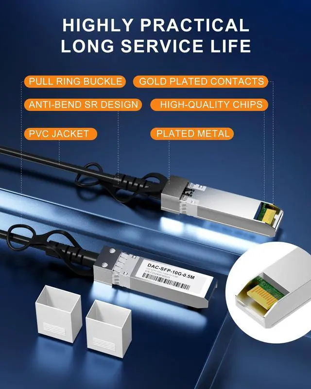 Alt view image 3 of 5 - VANDESAIL SFP+ DAC Cable,5 Pack 10GBASE-CU Passive Direct Attach Copper Twinax Cable for Cisco SFP-H10GB-CU2M,for Ubiquiti UniFi,for Meraki,for Mikrotik,for ZTE,for Ruijie,3m(10ft)