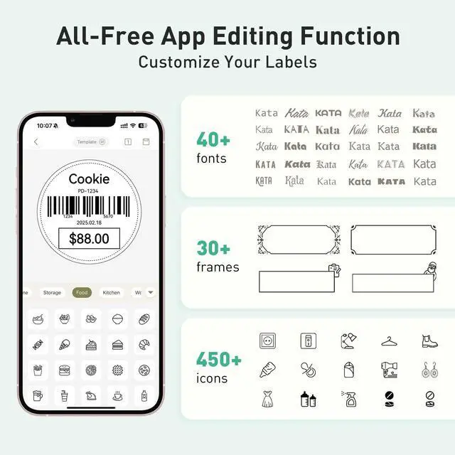 Alt view image 4 of 5 - SUPVAN T50M Plus Bluetooth Label Maker Machine with 3 Tapes, High Printing Clarity, Versatile App with 40+ Fonts and 450+ Icons, Inkless Labeler for Business, Home, Office Organization, Green