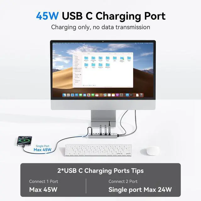 Alt view image 4 of 5 - TobenONE Powered USB C Hub, 11-in-1 10Gbps USB C Splitter with 5 USB-A and 5 USB-C, 72W Adapter, 100W PD-IN, 45W USB C Charging Port, USB C Expander for Laptop/PC, MacBook, iPad,Phone(Not for Monitor)