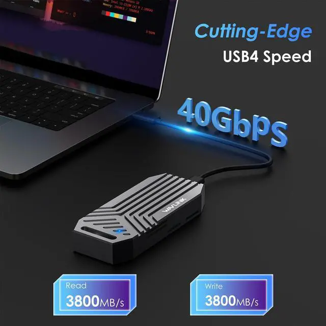 Alt view image 2 of 5 - WAVLINK 40Gbps PCIe NVMe SSD Enclosure, USB4 External M.2 NVMe SSD Enclosure, for B+M/M-Key PCIe SSD 2280 Size, Tool-Free Installation, Compatible with Thunderbolt 4/3/USB4/USB C, SSD Not Include