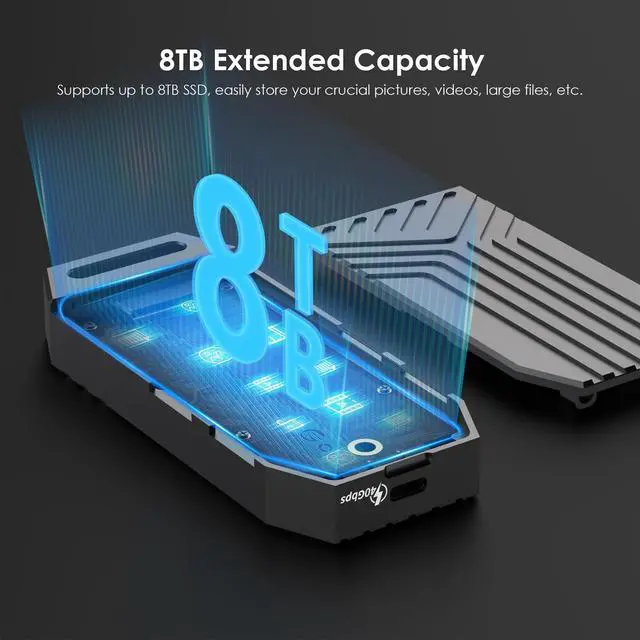 Alt view image 3 of 5 - WAVLINK 40Gbps PCIe NVMe SSD Enclosure, USB4 External M.2 NVMe SSD Enclosure, for B+M/M-Key PCIe SSD 2280 Size, Tool-Free Installation, Compatible with Thunderbolt 4/3/USB4/USB C, SSD Not Include