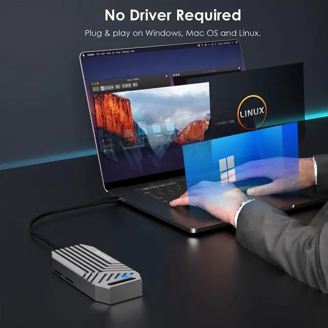 Alt view image 4 of 5 - WAVLINK 40Gbps PCIe NVMe SSD Enclosure, USB4 External M.2 NVMe SSD Enclosure, for B+M/M-Key PCIe SSD 2280 Size, Tool-Free Installation, Compatible with Thunderbolt 4/3/USB4/USB C, SSD Not Include