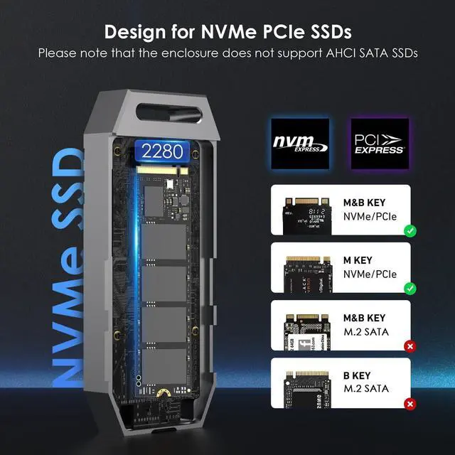 Alt view image 5 of 5 - WAVLINK 40Gbps PCIe NVMe SSD Enclosure, USB4 External M.2 NVMe SSD Enclosure, for B+M/M-Key PCIe SSD 2280 Size, Tool-Free Installation, Compatible with Thunderbolt 4/3/USB4/USB C, SSD Not Include