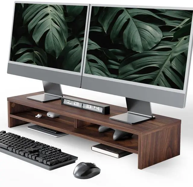 Main image of Fenge Monitor Stand, 31.5 Inch Computer Monitor Riser for Desk, 2 Tiers Wood Desk Shelf with Storage, Desktop Organizer for PC, Laptop, Screen, Printer
