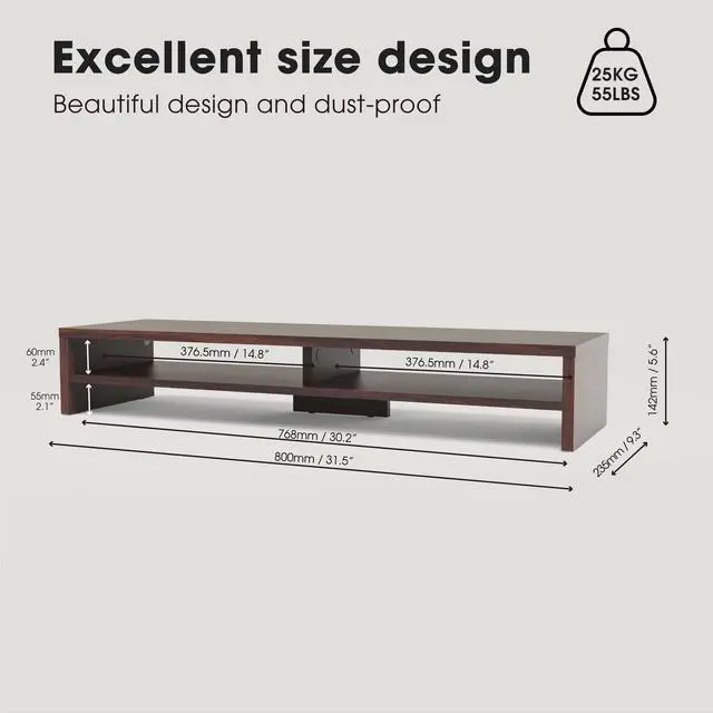 Alt view image 4 of 5 - Fenge Monitor Stand, 31.5 Inch Computer Monitor Riser for Desk, 2 Tiers Wood Desk Shelf with Storage, Desktop Organizer for PC, Laptop, Screen, Printer