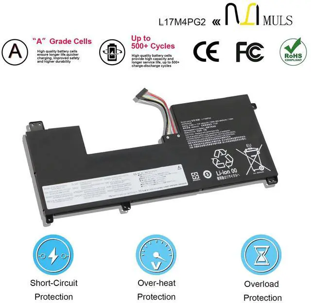 Alt view image 4 of 5 - MULS L17M4PG2 76Wh Laptop Battery Replacement for Lenovo Legion Y730-17 Y730-17ICH Y730-17ICHG Y740-17 Y740-17ICH Y740-17ICHG Y9000K Y9000K 2019SE L17C4PG2 L17L4PG2 L17S4PG2 4955MAH 4-Cell 15.36V