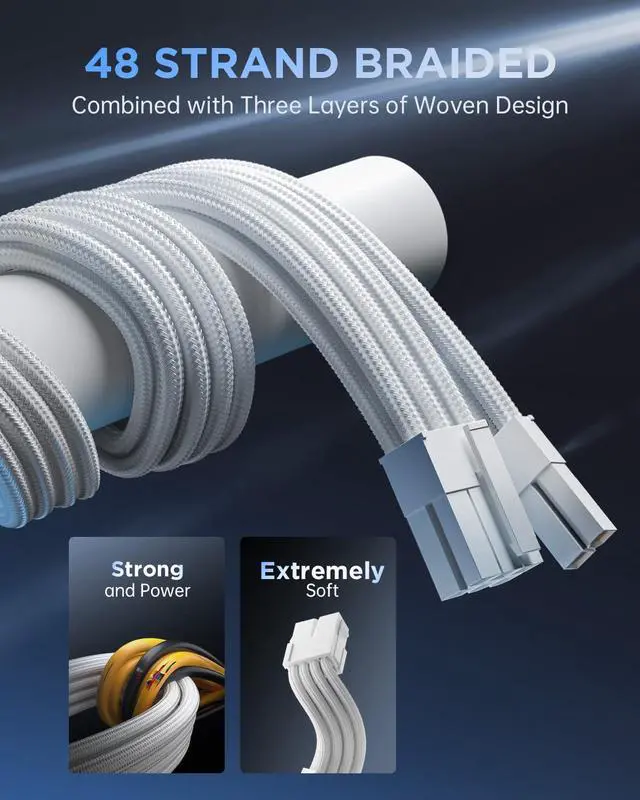 Alt view image 4 of 5 - AsiaHorse 16AWG PSU Cable Extension Power Cords, Customized Power Supply Mod Sleeve Extension Cable, ATX/EPS/8-pin PCI-E/6-pin PCI-E for PSU Cable (Pure White)