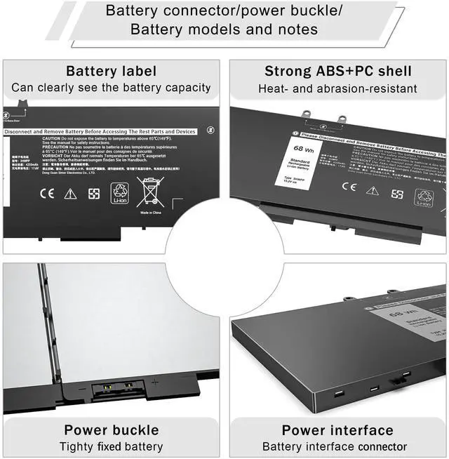 Alt view image 4 of 5 - HAIYUNWU 68Wh 3HWPP Laptop Battery Replacement for Dell Latitude 5401 5410 5411 5501 5511 5510 Inspirion 17 7500/7506 2-in-1 Black Precision 3551 3541 03HWPP 10X1J N2NLL 1VY7F 451-BCMN 15.2V