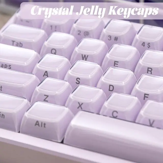 Alt view image 3 of 5 - Crystal Jelly Keycaps, Purple Side Printed Keycap, Custom Translucent Keycaps 113 Keys OEM Profile Key Cap, Cute Shine Through Keyboard Caps for 61/68/84/87/98/100 Cherry MX Keyboard Mechanical