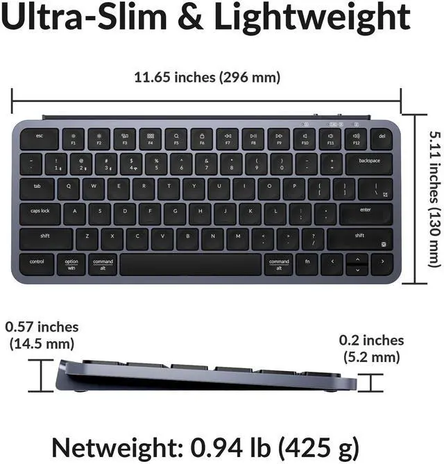 Alt view image 4 of 5 - Keychron B1 Pro Ultra-Slim ZMK/Launcher Wireless Bluetooth 2.4 GHz/Wired Connection Keyboard for Mac Windows Linux - Gray