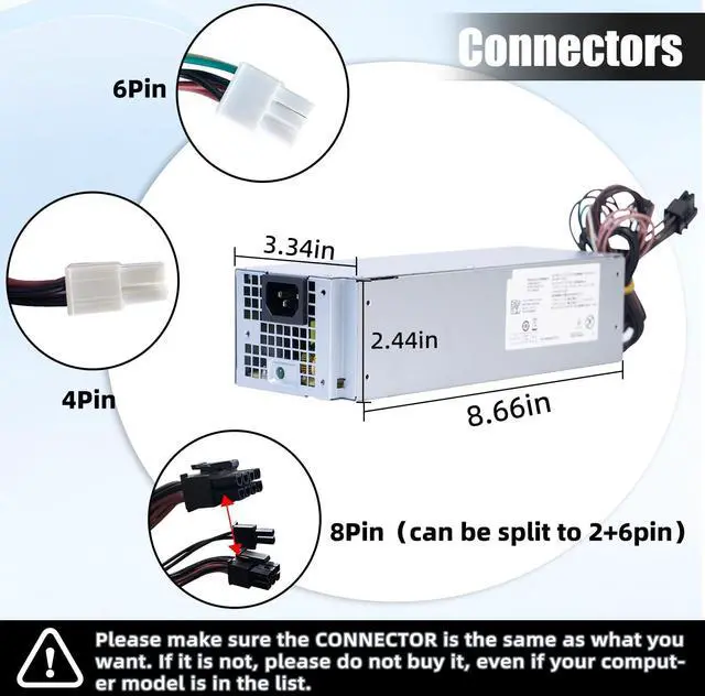 Alt view image 3 of 4 - LXun Upgraded H360EGM-00 VM8KR 360W Power Supply Compatible with Dell Optiplex 3050 7050 7060 3050MT 7050MT 7060MT Vostro 3668 3669 SFF 0VM8KR D360E001L L360EGM-00 8HKG7 (8Pin+6Pin+4Pin Connector)