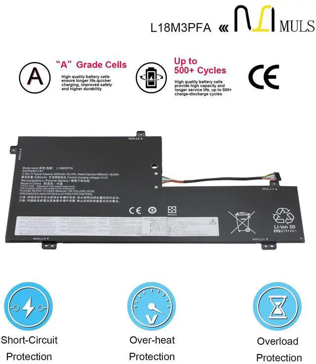 Alt view image 4 of 5 - MULS L18M3PFA Laptop Battery Replacement for Lenovo Yoga C740-15IML C740-15IML 81TD C740-15IML 81TD0040GE C740-15IML 81TD004GGE Series L18D3PF2 5B10T83739 5B10T83740 5B10W67402 5235mAh 60.3Wh