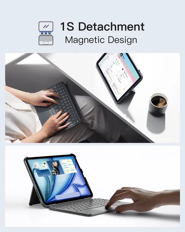 Alt view image 4 of 5 - Inateck for iPad 11th/10th Gen Case with Keyboard,for iPad 10th(10.9")/11th Gen(2025 A16),Air 11" M3/M2,Air 6/5/4th,Pro 11 4/3/2/1th,Ultralight Detachable Keyboard with Touchpad, AceTouch Gray