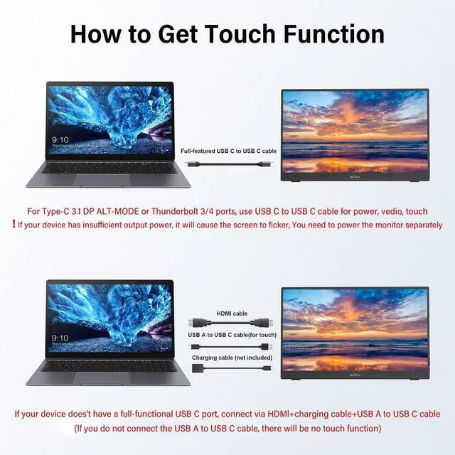 Alt view image 5 of 5 - AHXJKA 14" Touch Portable Travel Monitor : 1920 * 1200P IPS/HDR Laptop Screen Extender for Gaming and Computer DisplayCompatible with Laptop PC Phone PS4/PS5 Switch