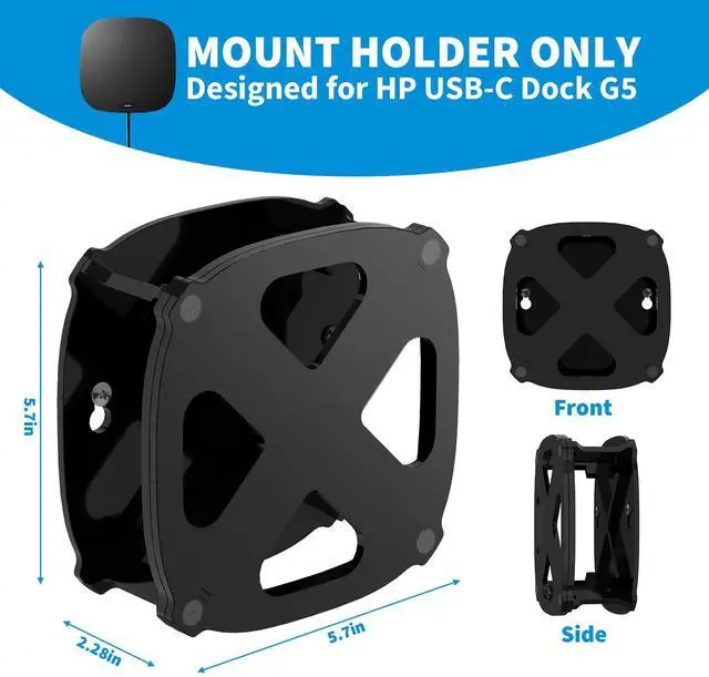 Alt view image 2 of 5 - CaSZLUTION Wall and Under Desk Mount for HP USB-C Dock G5, Acrylic Docking Station Mounting Holder Compatible with HP USB-C Dock G5, for HP USB-C/A Universal Dock G2 (Black Holder Only)