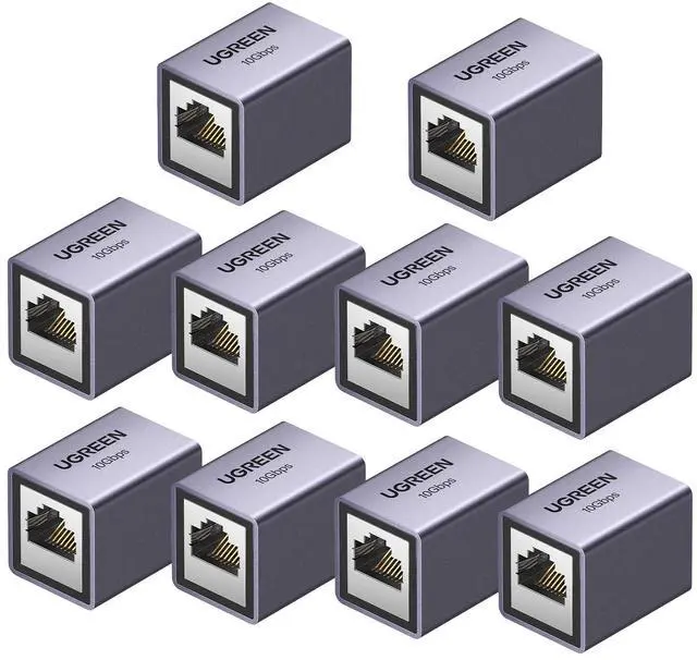 Main image of UGREEN Ethernet Extender 10Gbps, 10 Pack Ethernet Coupler for Cat8 Cat7 Cat6 Cat5 Cable, 328ft Long Distance Extend, Aluminum Alloy Shell, Space Grey