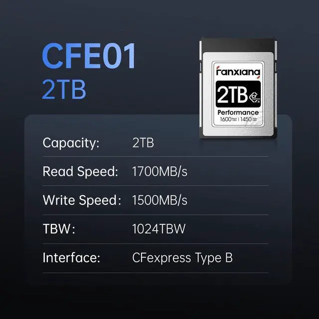 Alt view image 2 of 5 - fanxiang 2TB CFexpress Type B Memory Card, Up to 1700MB/s, CF Express Card Type-B RAW 8K Video Recording Compatible with Nikon D5/D6/Z7/Z9, Panasonic, Canon EOS, DJI