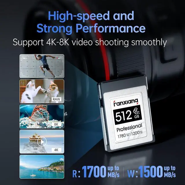 Alt view image 4 of 5 - fanxiang 2TB CFexpress Type B Memory Card, Up to 1700MB/s, CF Express Card Type-B RAW 8K Video Recording Compatible with Nikon D5/D6/Z7/Z9, Panasonic, Canon EOS, DJI