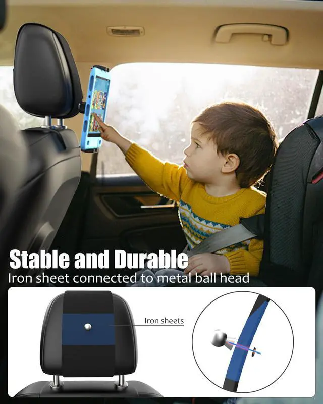 Alt view image 2 of 5 - Wukanleng Car Headrest Tablet Mount with Metal Ball Head [Anti-Drop], Car Back Seat Tablet Holder for Kids with Anti-Slip Strap 360° Adjustable Fits iPad Pro 12.9, Fire HD 10, All 4.7-13'' Devices