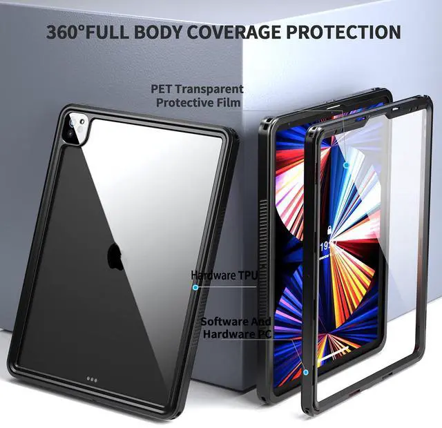 Alt view image 3 of 5 - YZBYFON for 2022/2021 iPad Pro 12.9 5th/6th Generation Waterproof Case, Outdoor Sports IP68 Waterproof Shockproof Dustproof Built-in Screen Protector Rugged Case for iPad Pro 12.9 2021/2022 (Black)