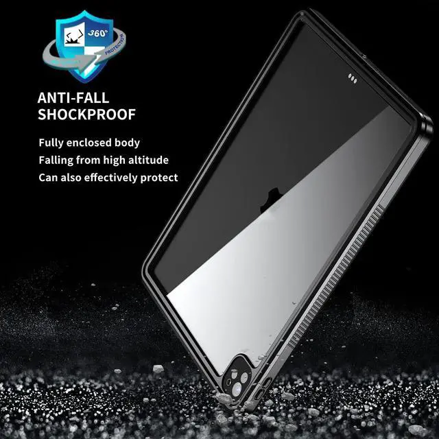 Alt view image 4 of 5 - YZBYFON for 2022/2021 iPad Pro 12.9 5th/6th Generation Waterproof Case, Outdoor Sports IP68 Waterproof Shockproof Dustproof Built-in Screen Protector Rugged Case for iPad Pro 12.9 2021/2022 (Black)